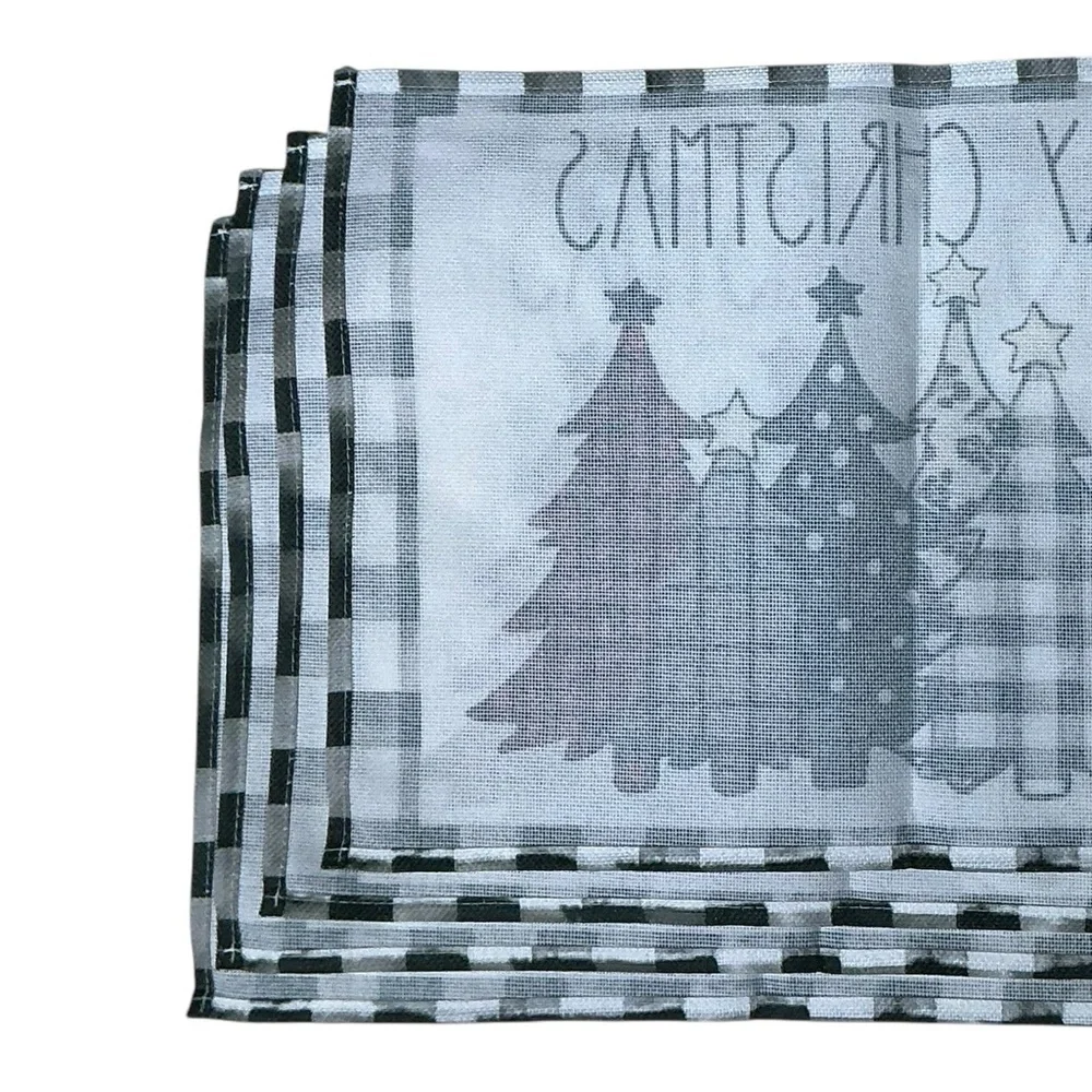 Christmas Placemats Trees Buffalo Plaid Placemats Black White 12 x 18 4 PC Set